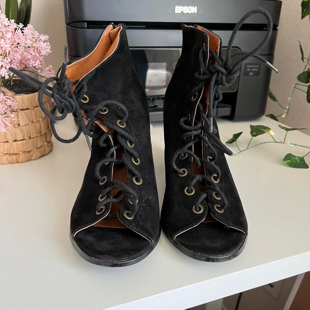 Lace Up Peep Booties - Picture 1 of 12